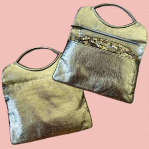 Gold Clutch with Built-In Pouch – Metallic, Sequin Detail